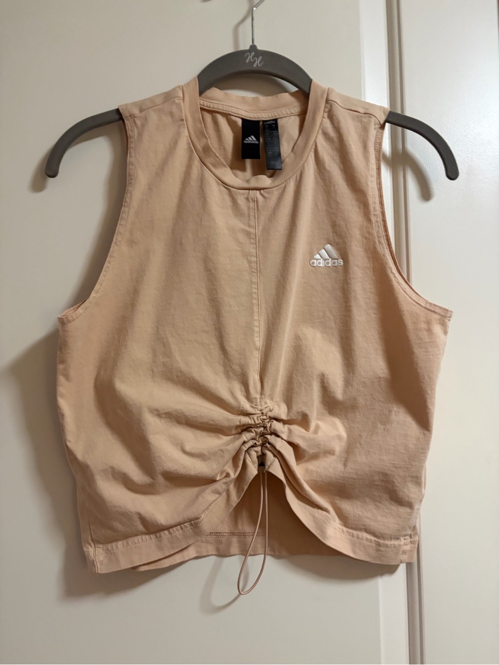 🧘🏽♀️🏃🏽♀️adidas Cream Drawstring Mid- drift Cinch Tank Top🧘🏽♀️🏃🏽♀️